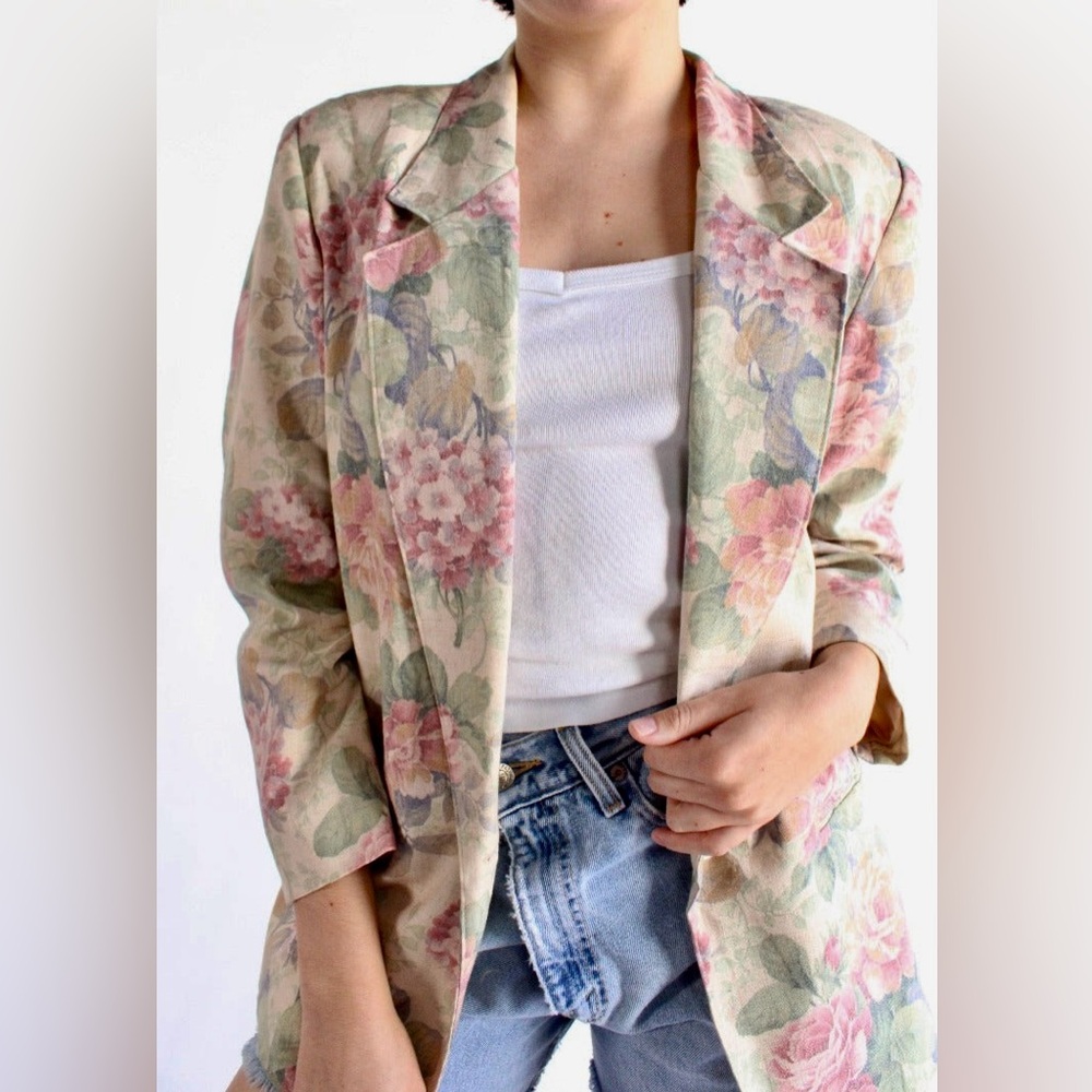 Alfred Dunner STUNNER 🔥 Floral Blazer - Vintage 80’s Style in Pink and Cream